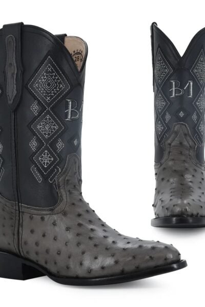 BOTA VAQUERA OVAL AVESTRUZ GRIS.