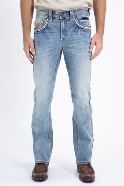 Holt Men's Light Blue Slim Boot Cut Jeans.