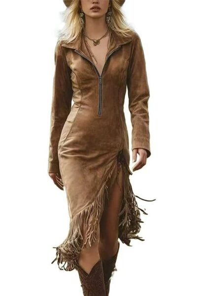 Brown-western dress for women cowgirl