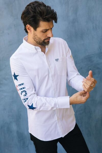 Modern Fit Stretch USA Embroidery Shirt.