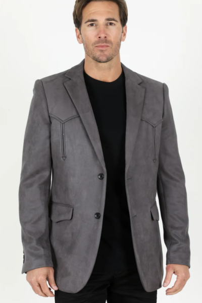 Men's Double Button Faux-Suede Blazer - Charcoal