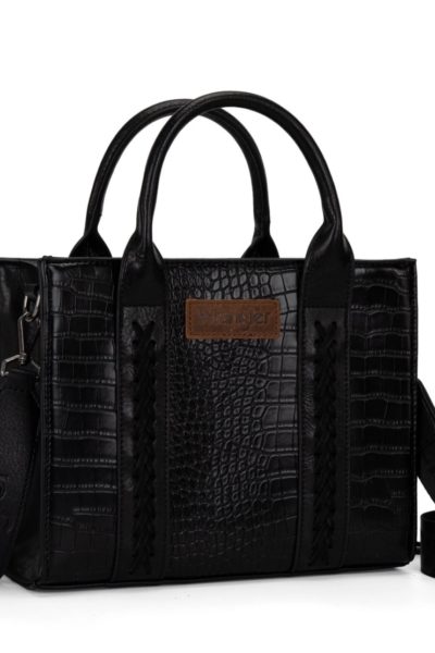 Wrangler Bolso Tote Mediano para Mujer, Bolsos Tipo Satchel de Diseñador, Carteras de Asa Superior con Correa, Cocodrilo-negro