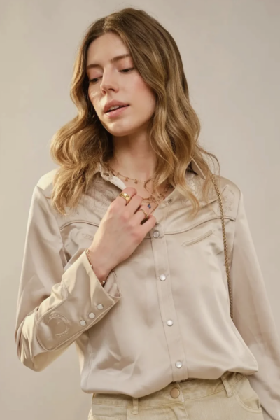 Satin Western Pearl Snap Blouse