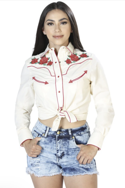 WOMENS BEIGE LONG SLEEVE WESTERN SHIRT