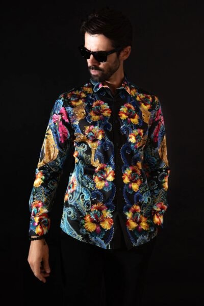 FLICKERFAD RHINESTONE LONG SLEEVE SHIRT