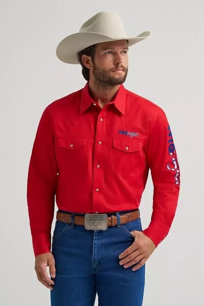MEN'S WRANGLER®️ LOGO LONG SLEEVE WESTERN SNAP SHIRT
