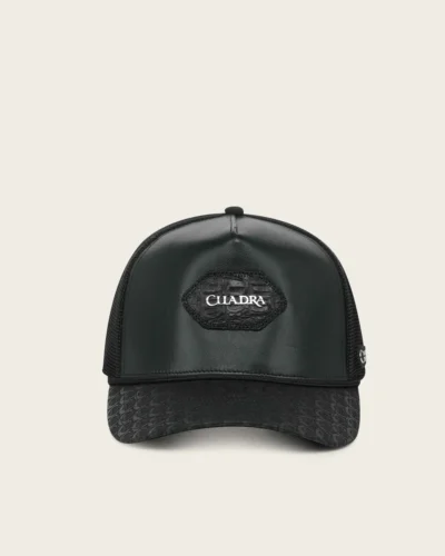 MEN'S BLACK GENUINE BOVINE & FUSCUS LEATHER SNAPBACK CAP