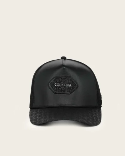 MEN'S BLACK GENUINE BOVINE & STINGRAY LEATHER SNAPBACK CAP