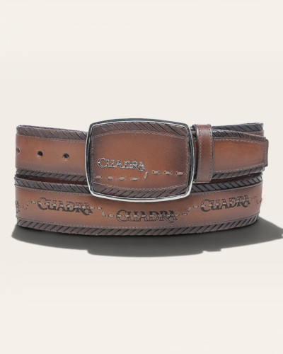 Cuadra Men's Honey Brown Engraved Western Belt